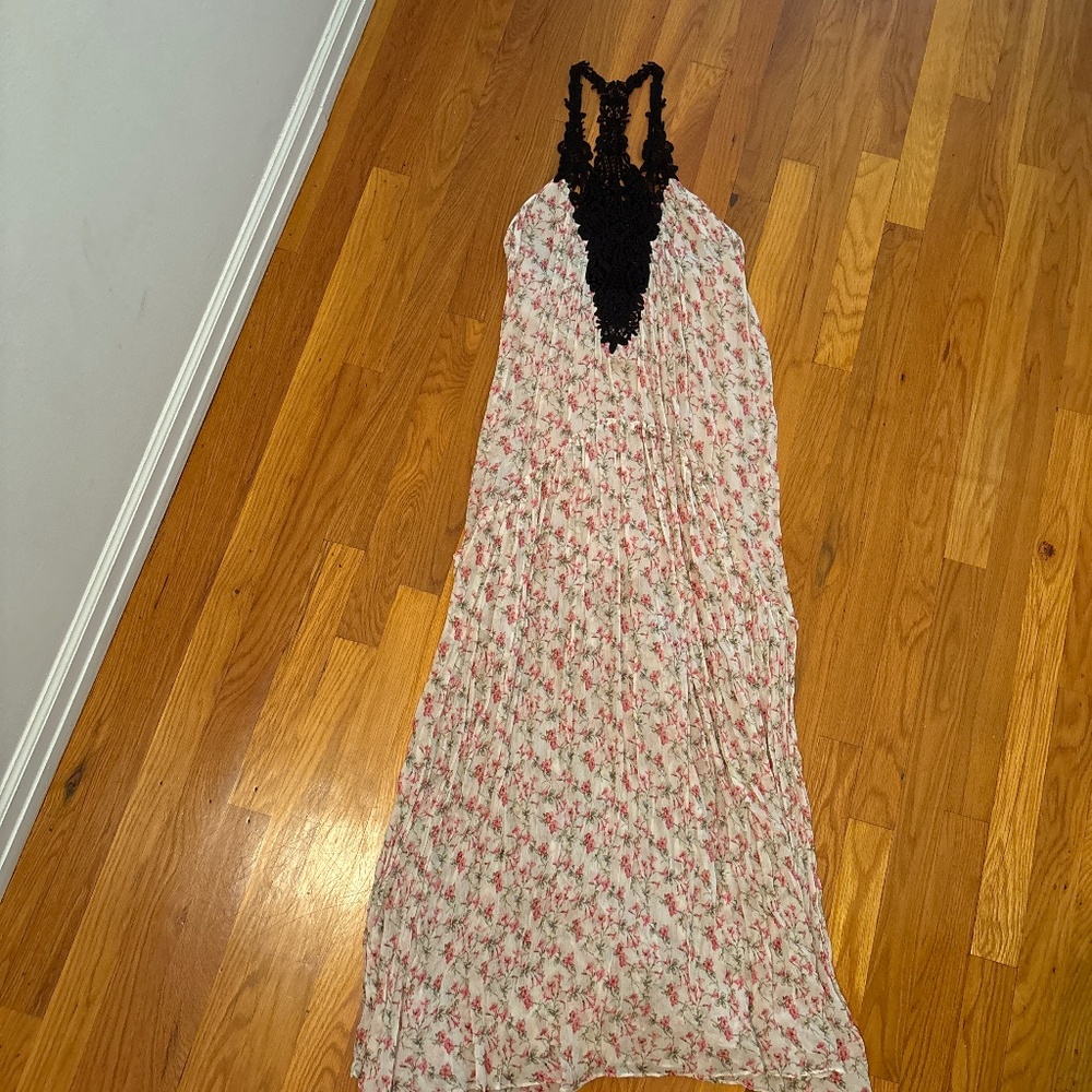 Zara Floral Sleeveless Maxi Dress with Crochet Halter Neckline, size S